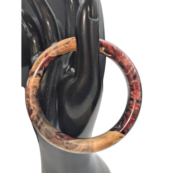 Vtg Natural Wood Colorful Browns Creams Grays & Burgundy Colored Bangle Bracelet - Picture 4 of 10